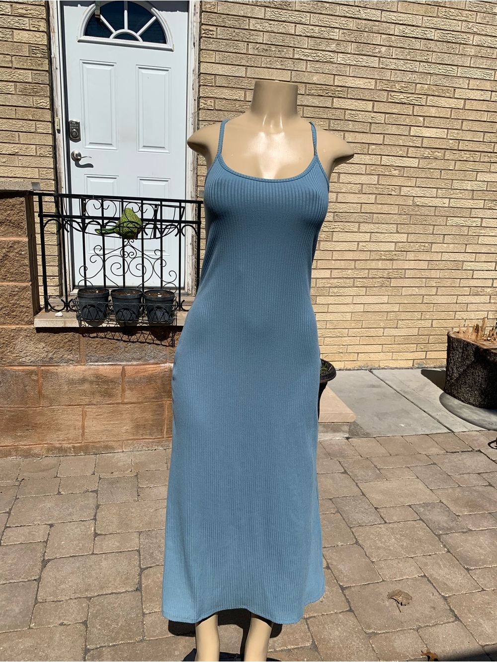 A New Day Sleeveless Ribbed Blue Maxi Dress size M
